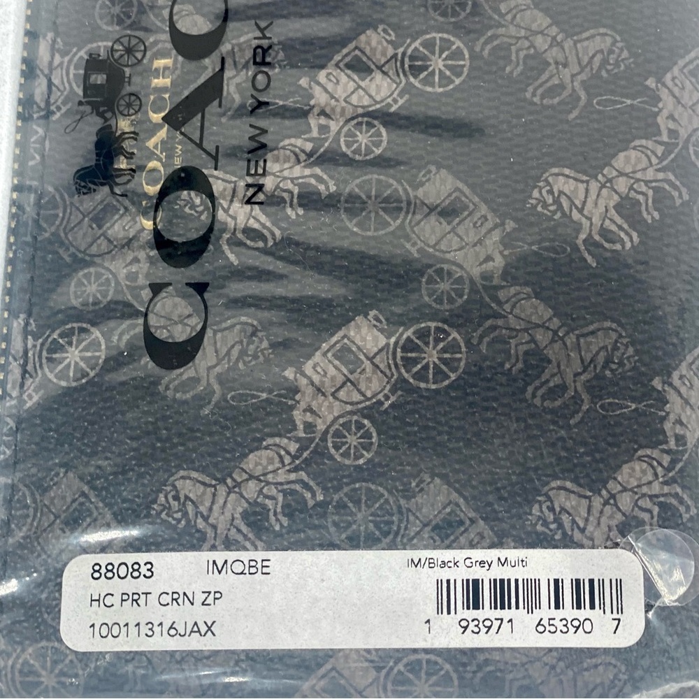 Coach Corner Zip Wristlet Wallet with Horse & Carriage Print Black Grey - Picture 9 of 9